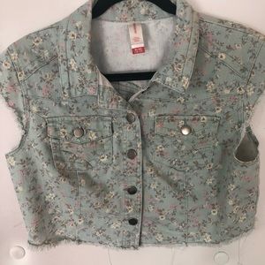 Cropped floral jean vest